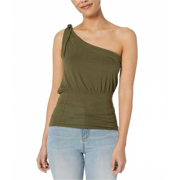 Free People Shindig Olive Green One Shoulder Tie Tank Top- Size Large - Picture 2 of 9